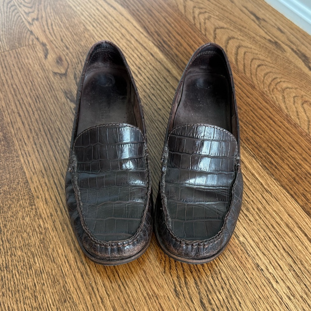 Lauren Ralph Lauren Dark Brown Croc-Embossed Loafers